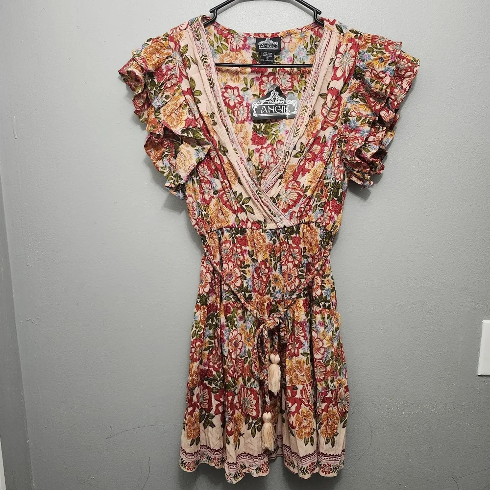 Angie women's floral mini dress size S red and green boho summer new wit…